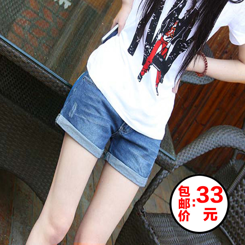Meters spring loose roll up hem female denim shorts boot cut jeans plus size mm