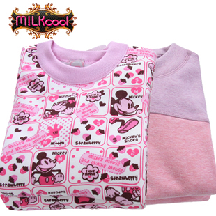 Mica child thermal underwear set plus velvet thickening girls clothing 2012 autumn and winter sleepwear lounge
