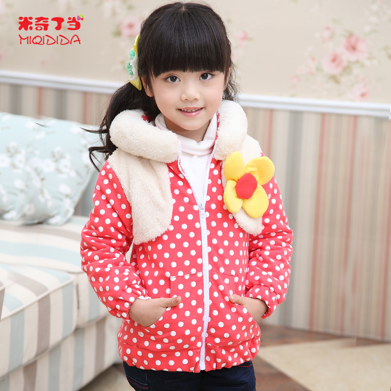 MICKEY children's clothing 2012 winter girls clothing berber fleece thickening dot wadded jacket outerwear