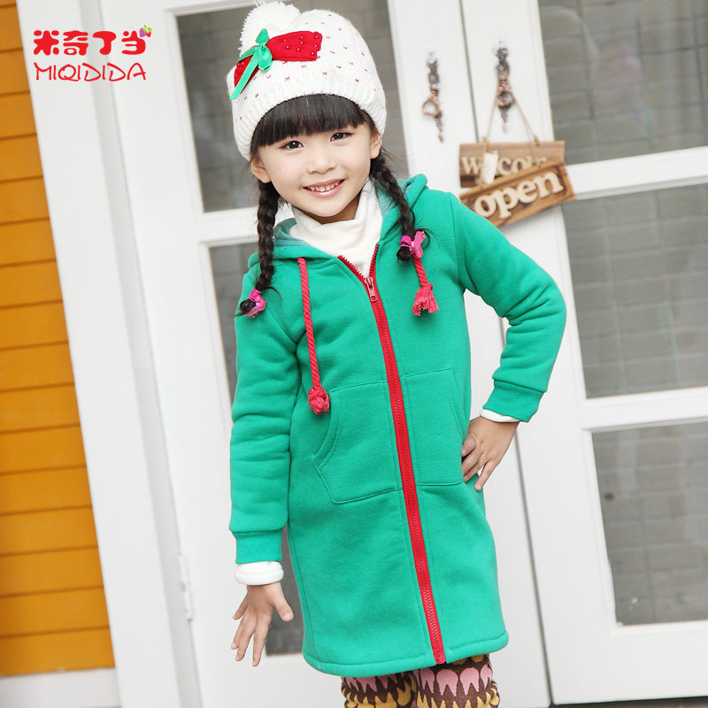 MICKEY children's clothing 2012 winter girls clothing child long design green thick thermal sweatshirt outerwear 11047