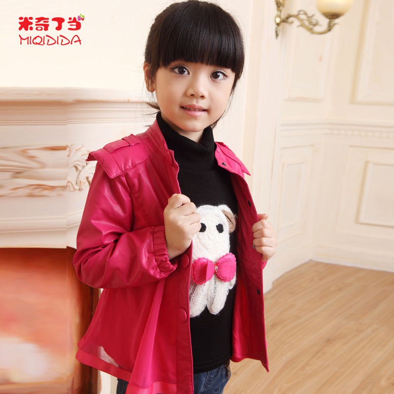 MICKEY children's clothing female child 2012 winter child cotton-padded thickening patchwork leather clothing medium-long