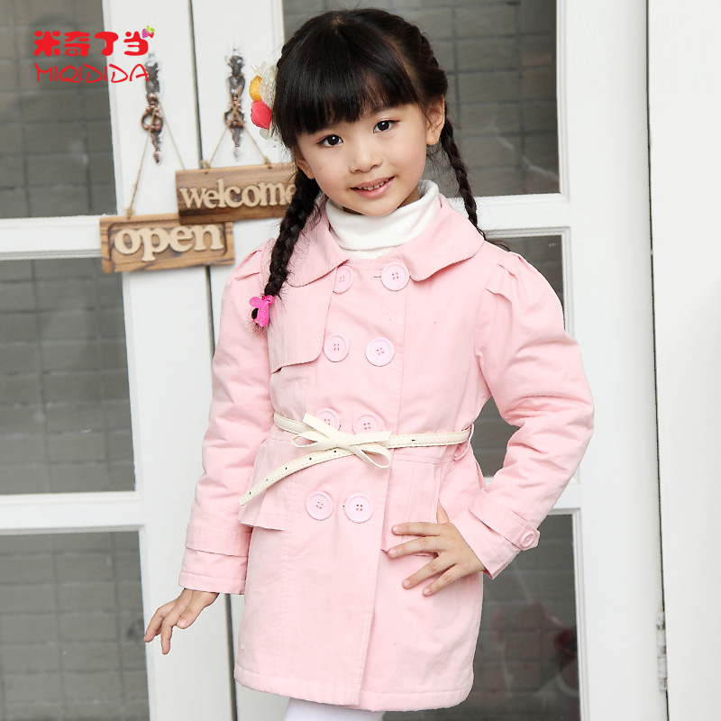 MICKEY children's clothing female child 2013 spring and autumn child medium-large preppy style cotton-padded trench outerwear