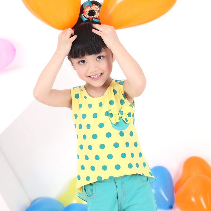 MICKEY children's clothing girls summer clothing 2013 child dot patchwork T-shirt sleeveless chiffon shirt