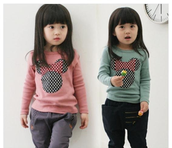 Mickey mouse girl long-sleeved shirt girl cartoon t-shirts 2 colors 5 sizes high quality QY-1006