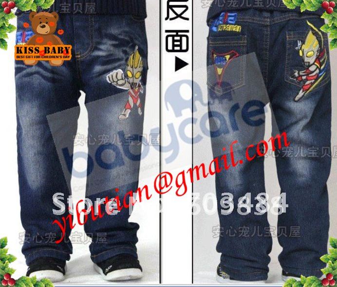 Mid Waist Carton Style Elastic Waist Jeans Pant For Little Boys Fast Shipping