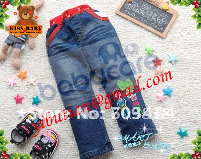 Mid Waist Carton Style Elastic Waist Jeans Pant For Little Girl Fast Shipping