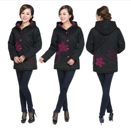 Middle-aged hooded padded increase fat mother dress hooded cotton jacket # 4398