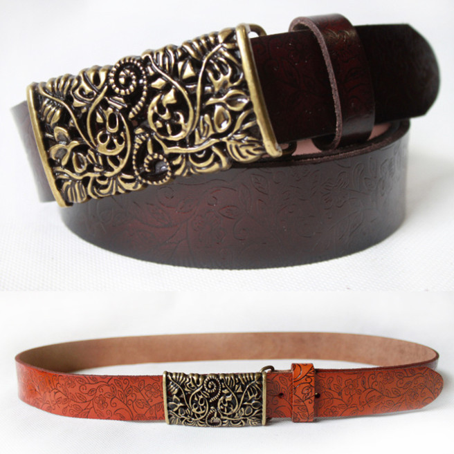 Miditian national trend belt embossed genuine leather women's strap female belt