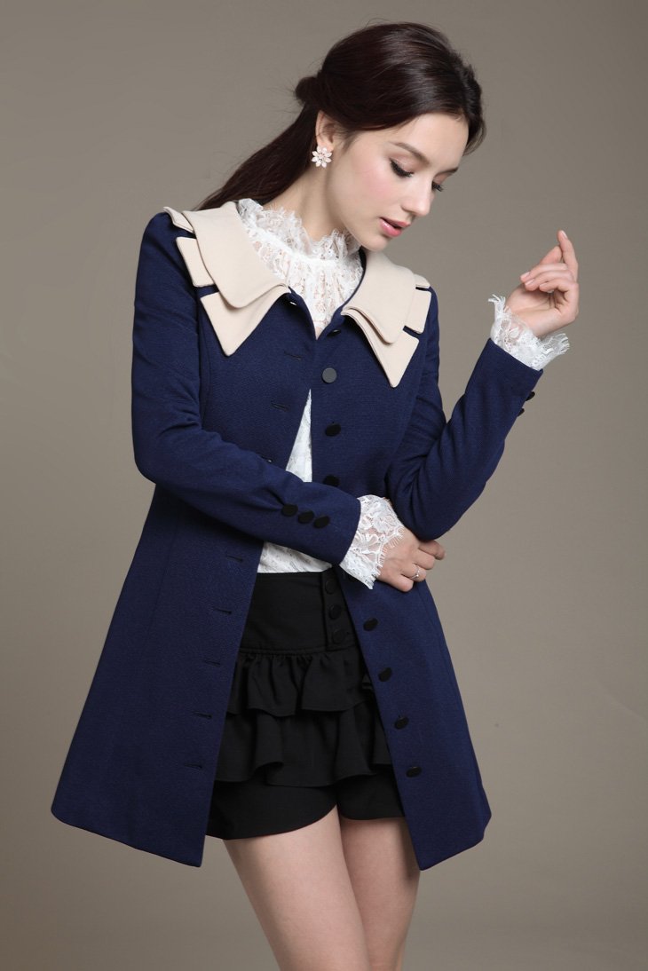 Midium Long 2013 Winter And Spring Women Korean Frilled Slim Fit Single Breasted Trench Coat S-XL