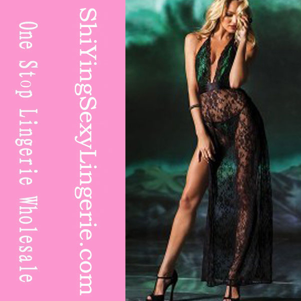 Midnight Sensual Long Gown in Black And Green LC6126 Free Shipping Cheap Price Drop Shipping