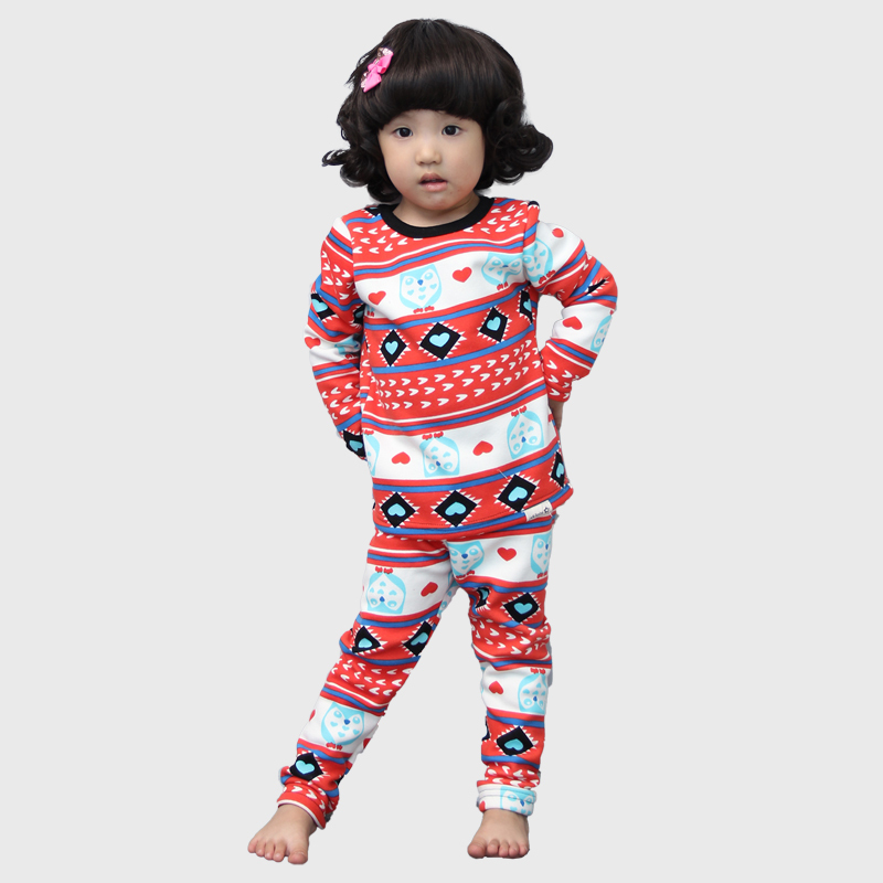 Mig child thermal twinset female child winter 100% cotton thermal underwear baby cartoon set