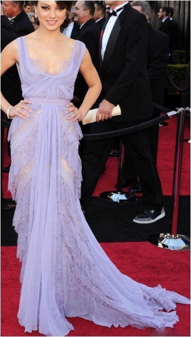 Mila Kunis 83th Oscar 2011 Square Purple Red Carpet Lace Celebrity dresses Formal Gown