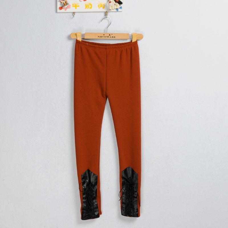 Milk 2012 autumn new arrival leather patchwork lace brushed thickening ankle length legging