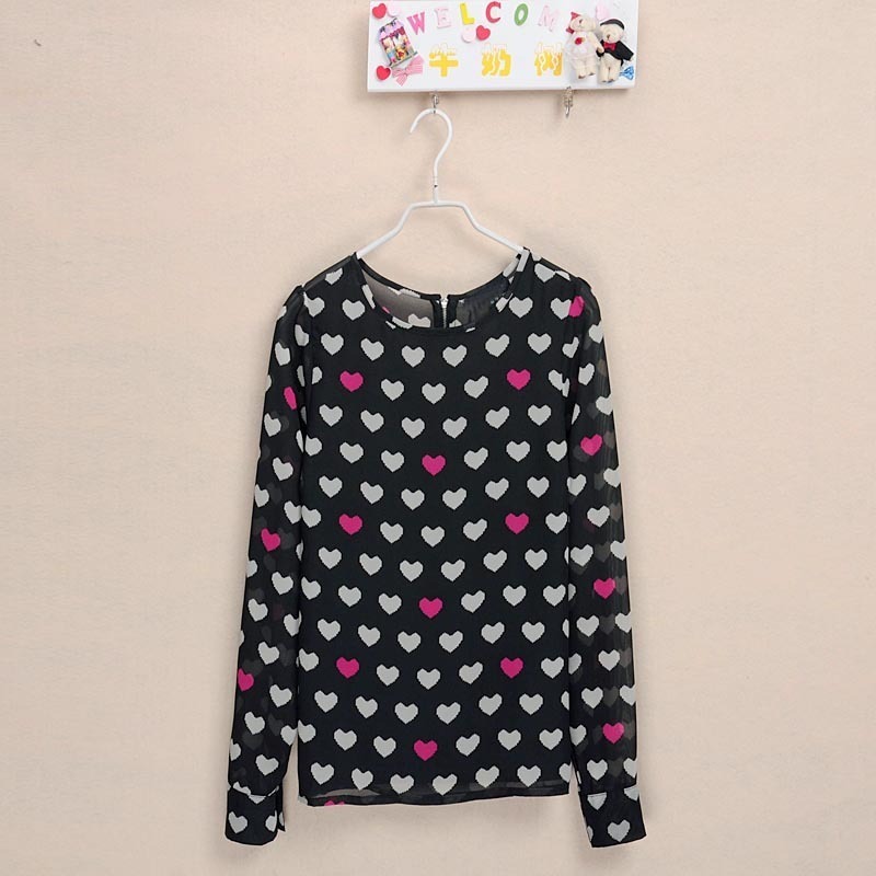 Milk 2012 zipper loose heart chiffon shirt long-sleeve female love chiffon top