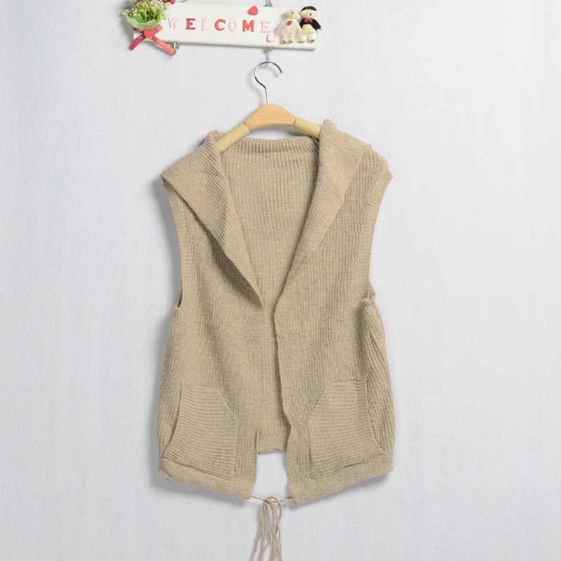 Milk autumn trees women's solid color all-match with a hood sweep lacing women's woven vest sweater