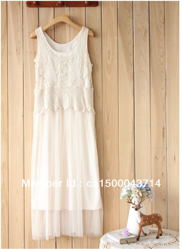 Milk white Crocheted flowers Vest Dress