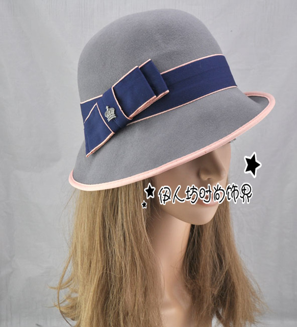 Millinery roll up hem wool ribbon bow bucket hats bucket hat female