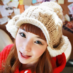 Millinery winter ear furry thermal knitted hat knitted hat 145g