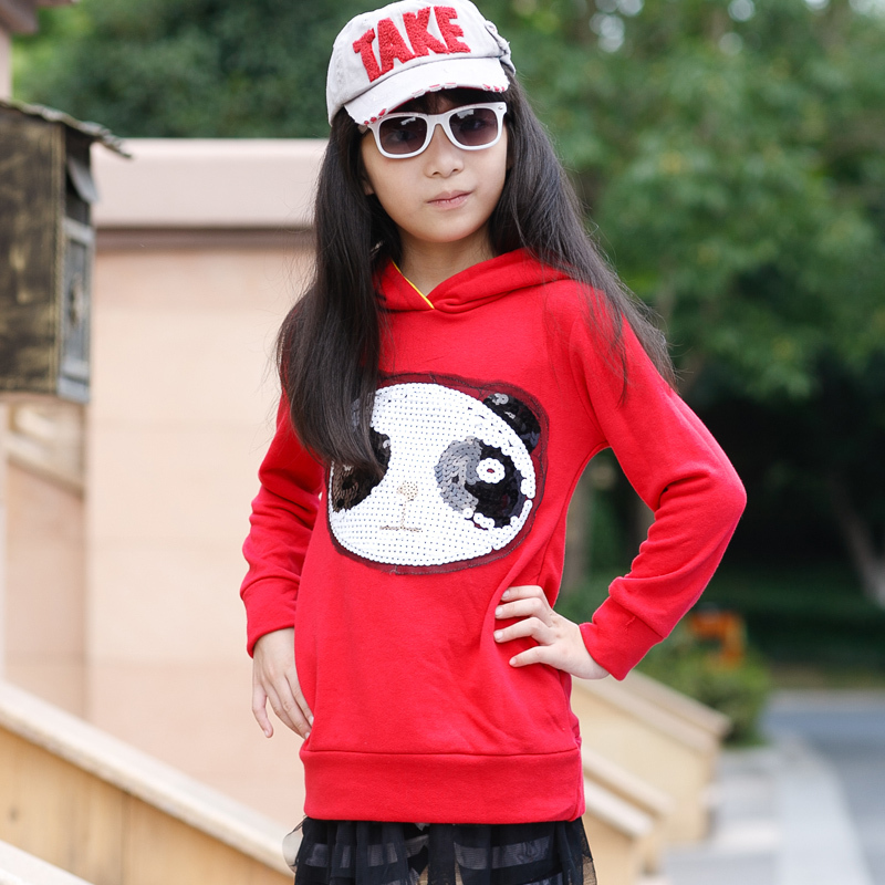 Mimigo meters 2013 female child spring clothing cotton bear red with a hood sweatshirt outerwear