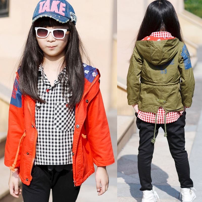 Mimigo spring female child casual multi-pocket children's clothing trench outerwear