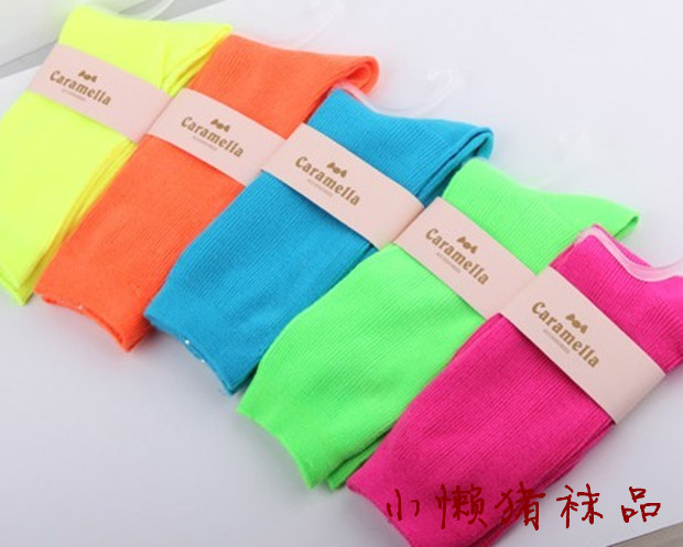 (Min order 10$)free shipping Caramella solid color neon color socks pile of pile of socks fashion candy short socks