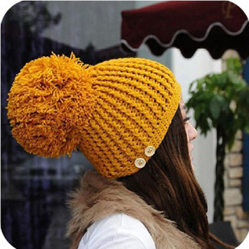 Min.order $10, mix order Pa146 hat female winter large sphere buttons hat knitted hat knitting wool hat 145g free shipping