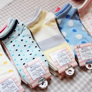 Min Order $10(mixed order)Cute Polka Dot Heart Bow striped Ladies Cotton Candy ship socks WHOLESALE FREE SHIPPING