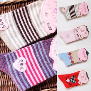 Min Order $10(mixed order) floral dot lattice thick warm cotton women socks rabbit wool socks WHOLESALE FREE SHIPPING