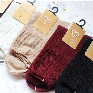 Min Order $10(mixed order)Plain solid color dot cotton socks autumn lady lady socksWHOLESALE FREE SHIPPING
