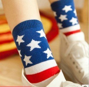 Min Order $10(mixed order) Retail Creative STRIPES FLAG five-pointed star autumn cotton socks women stocking