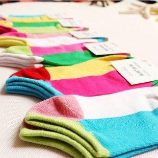 Min Order $10(mixed order) Retail  Cute candy colored Plaid spell color  cotton socks, boat socks&Free shipping