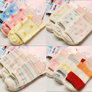 Min Order $10(mixed order) Retail  Lovely striped Polka Dot Heart Bow Ladies Cotton Socks stocking wholesale free shipping