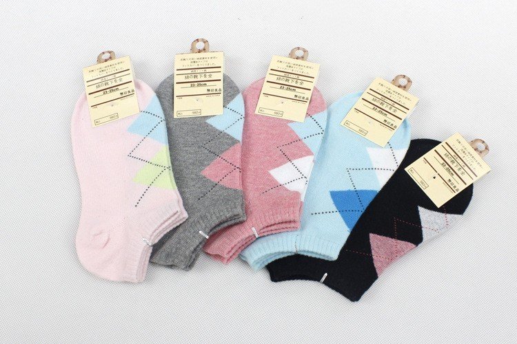 Min.Order$15 Hot selling fashion Free shipping to worldwide womens' cotton sock slippers cotton rhombus short socks dw2003