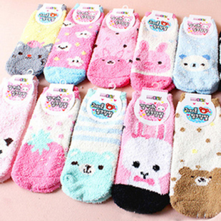 Min order $15 (mix accessoires order) cartoon thick soft thermal towel socks coral fleece thermal floor socks sleeping socksM823