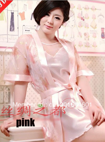 Min. Order $15 Women Silk Pajamas Packages Sexy Ladies Hollow Underwear Embroidered Nightgown Two-Piece Dress New Robe Free Ship