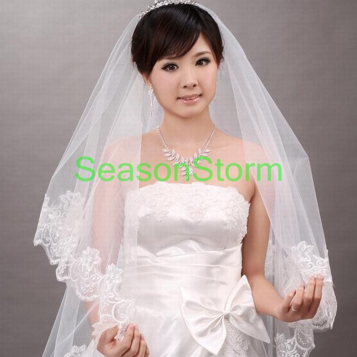 Min Order $20 (mixed order) Retail Euro-Style Voile Lace Wedding Bride Veil  (SJ-03)