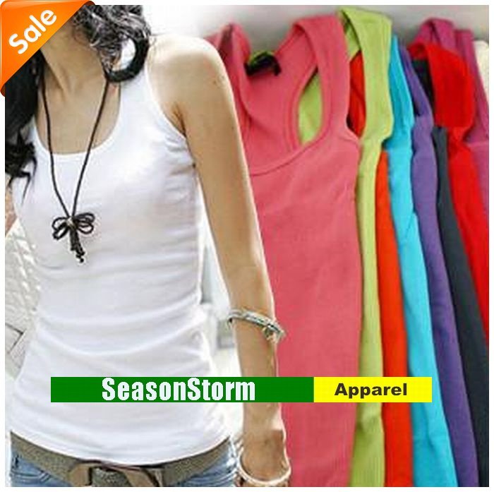 Min Order $20 (mixed order) Retail Women Cheap Fashion Cotton Solid Color Vest / T-shirt Multi-Color For Choose  (SU-05)