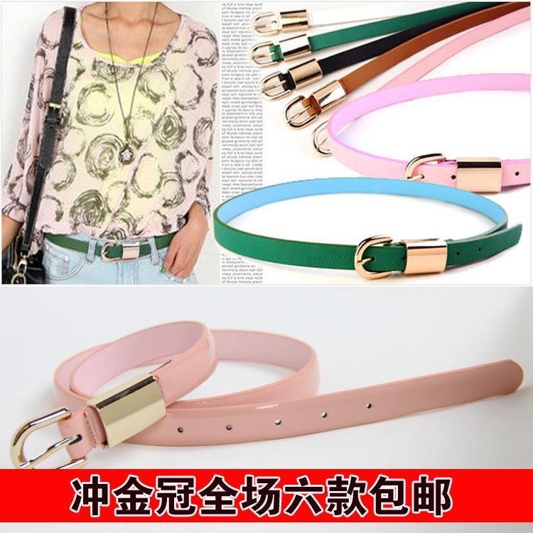 Min.order is $10 (mix order) 2012 strap japanned leather women's belt mirror pin buckle thin belt