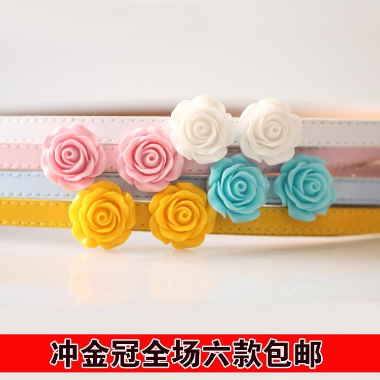 Min.order is $10 (mix order) Candy color flower thin belt women's japanned leather belt accounting clothing