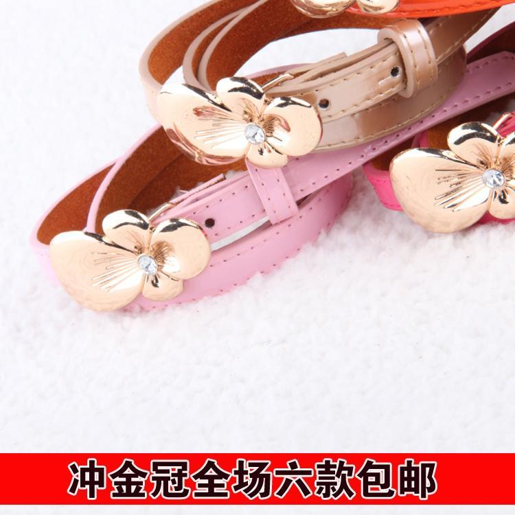 Min.order is $10 (mix order) Flower diamond buckle women's japanned leather thin belt women's strap