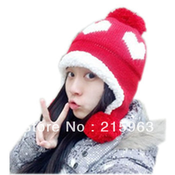 Min. Order is 10 USD( Mix Order)! woman's hat,winter plus velvet thickening protect ears hat, love patterned hat. free shippng