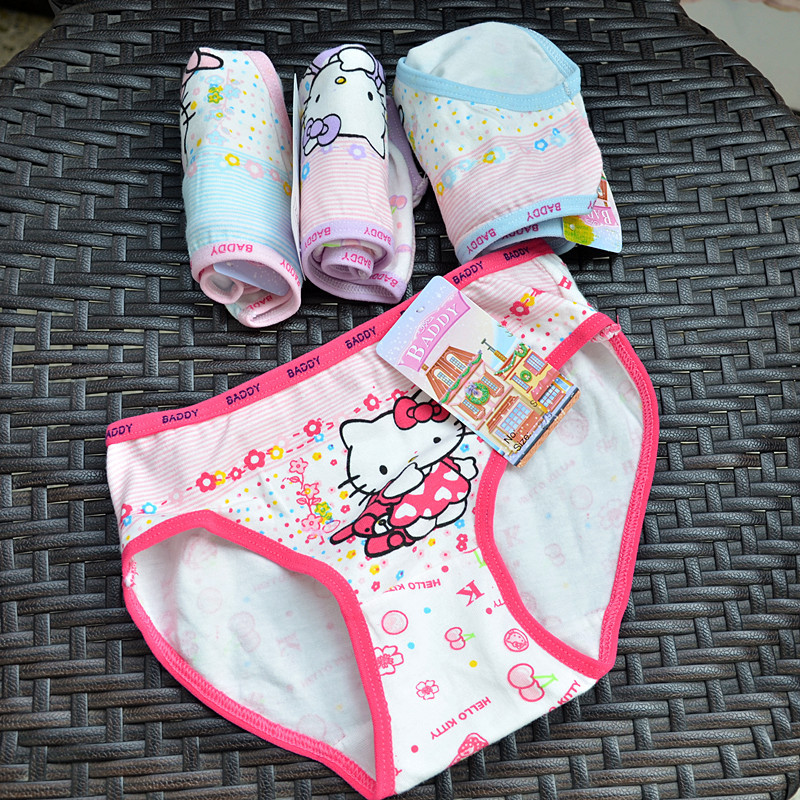 Min.Order is $15 (mix ord Small children's clothing 001 female child kt cat small cat pattern chromophous trigonometric panties