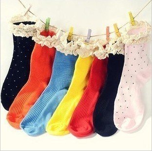 Min.order is $15 (mix order) Fashion Women's Sock Cotton Warm stripe lace Soks AQ3363