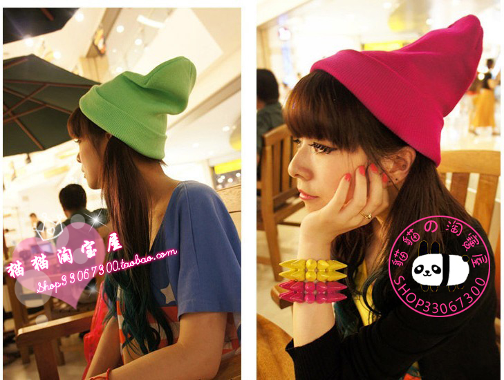 Min.order is $15 (mix order) Free  Shipping HARAJUKU zipper neon color gd knitted hat knitted hat