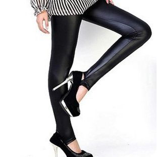 Min. Order is $15 ( Mix order )! M117 spring 2012 bling black faux leather cool step on the foot legging pants leather pants