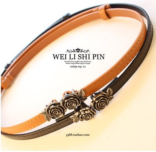 Min.order is $15 (mix order) Vintage  belt,patent leather with roses,Fashion Leather Belts,mix color 3pcs/lot