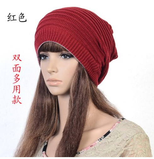 Min.order is $15 Red Korean double-sided two-purpose Set head cap collar men and women knitted hat  free shipping 123