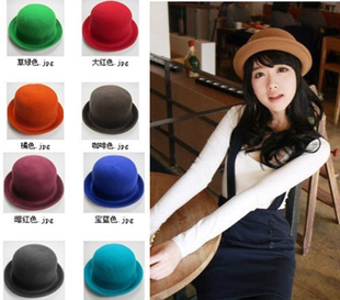 Min order is US10 (mix order)Autumn and winter dome small fedoras cashmere roll up hem fashion wool woolen vintage jazz hat