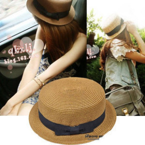 Min order is US10 (mix order) Strawhat bow straw braid flat fedoras beach hat female summer