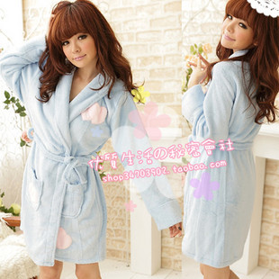 Min. Order US$30 Free shipment/ 2012 autumn and winter thermal love blue coral fleece robe sleepwear bathrobes